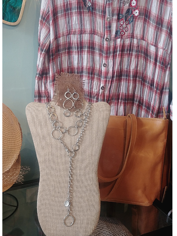 chunky layered silver jewelry with Fall clothes 